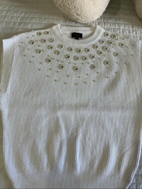 Embellished Off-the-Shoulder Sweater - White